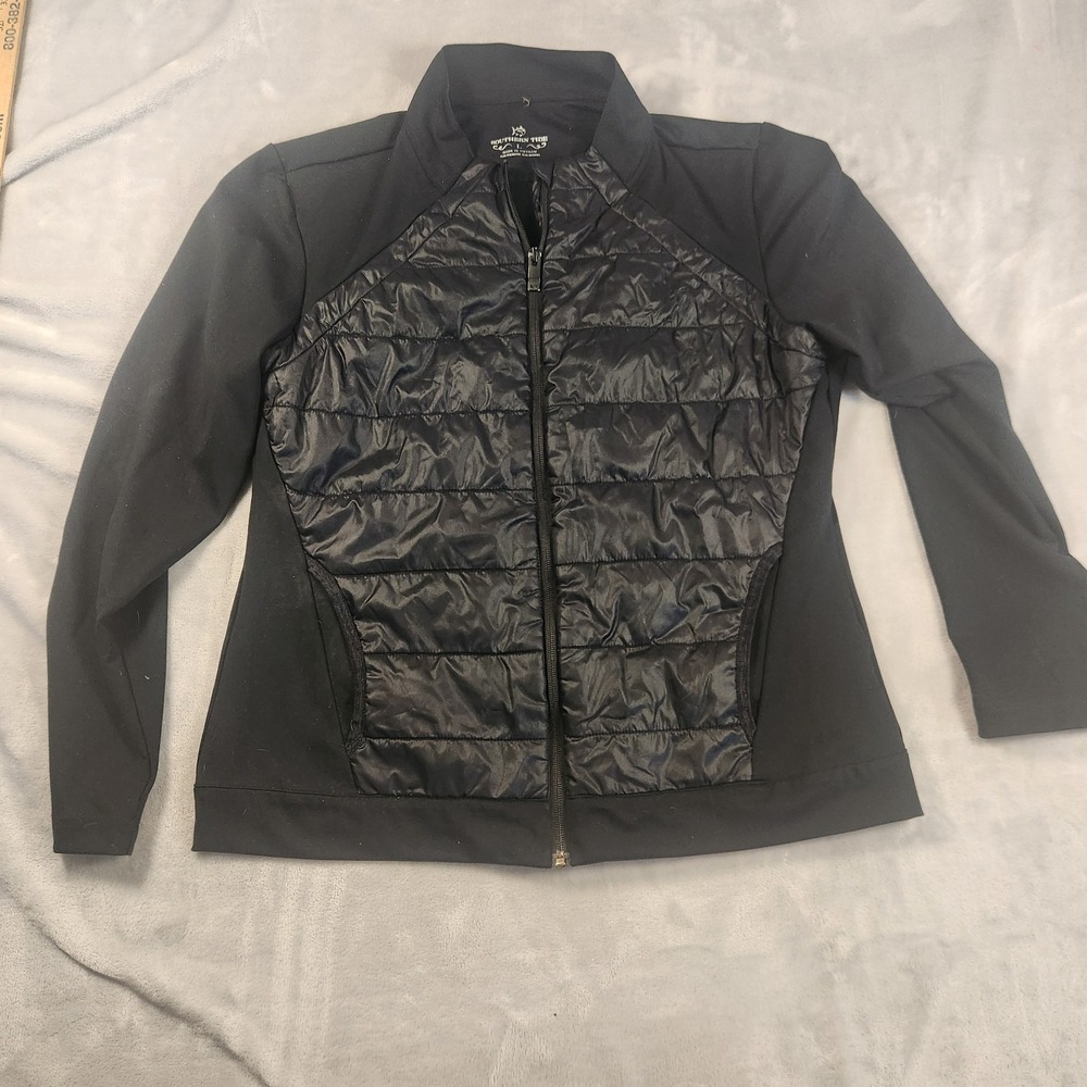 Southern Tide Josette Mixed Media Full Zip Athletic Jacket Black sz L